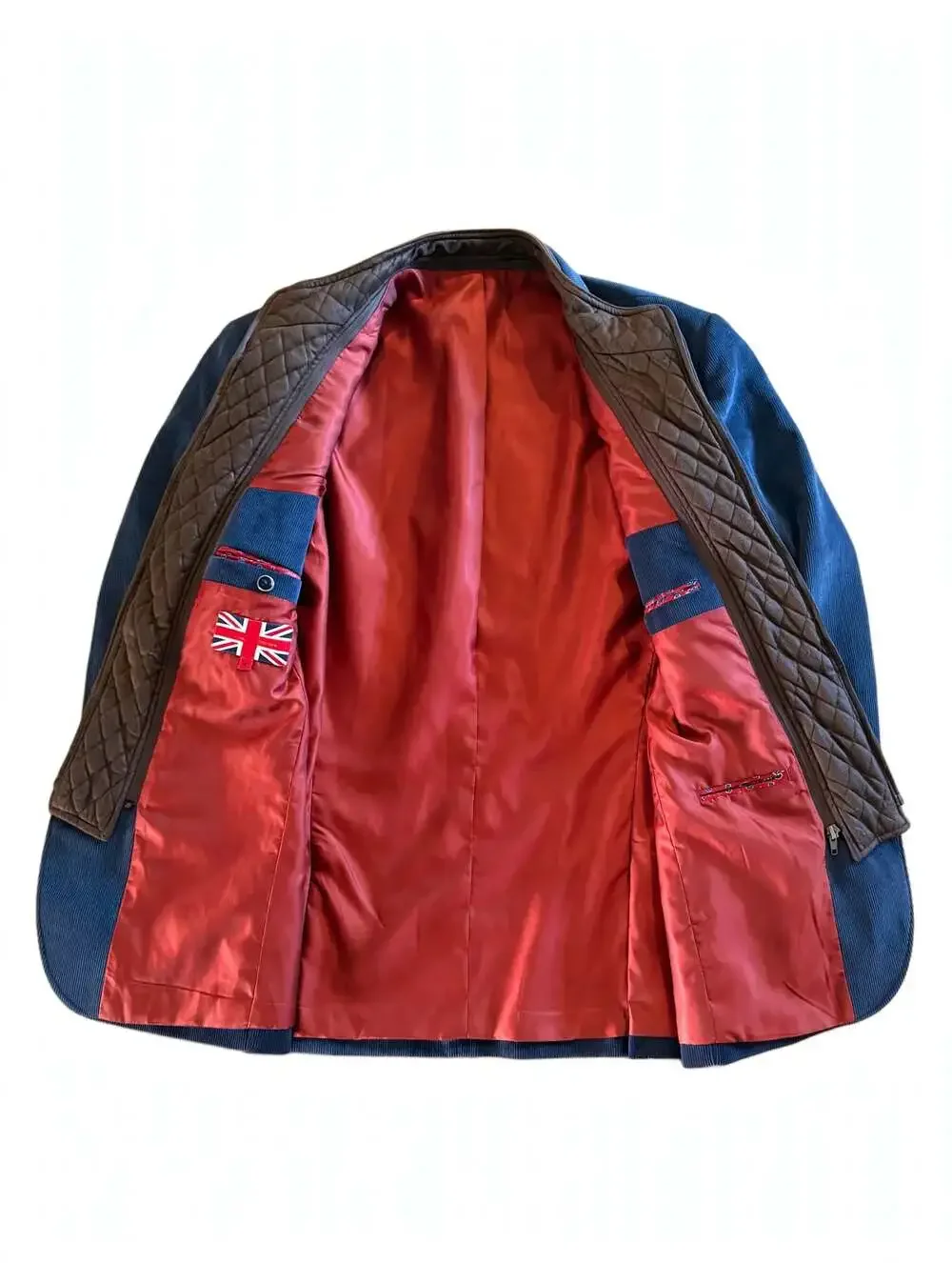 English Laundry Blazer M 42R Blue Corduroy Elbow Patches Quilted Vest Front